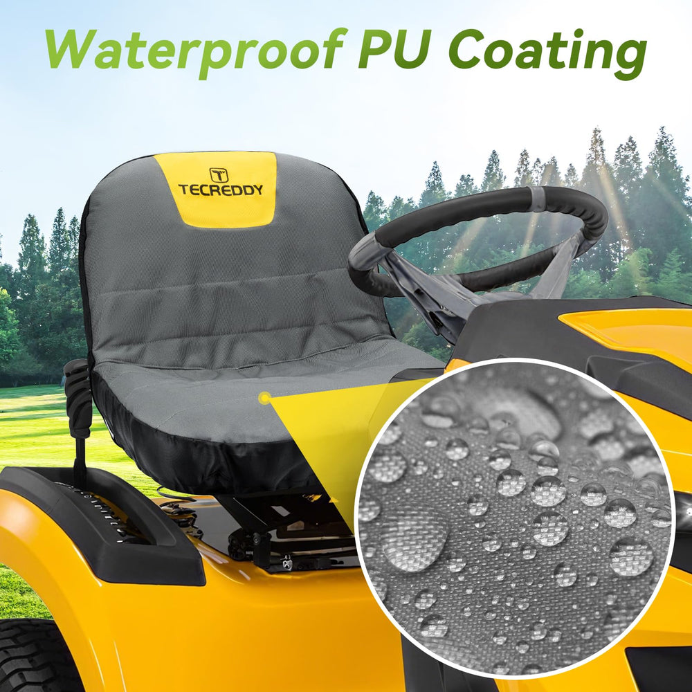 Tecreddy Lawn Mower Seat Cover installed on a tractor seat