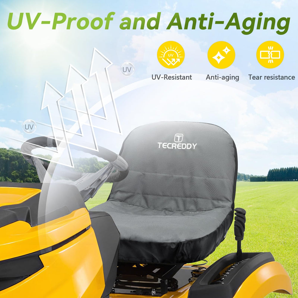 Tecreddy Lawn Mower Seat Cover on a mower seat