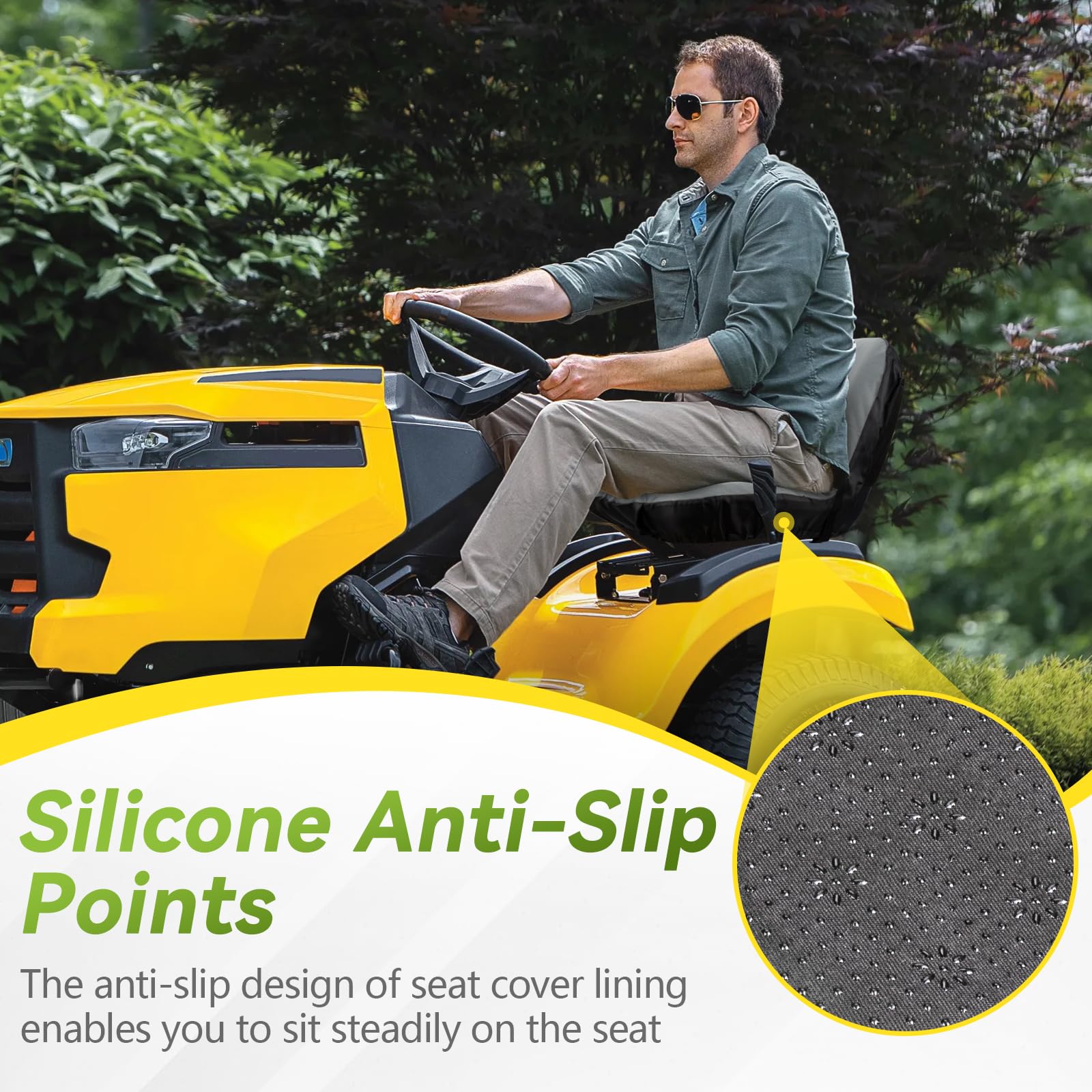 Tecreddy Lawn Mower Seat Cover showing waterproof material