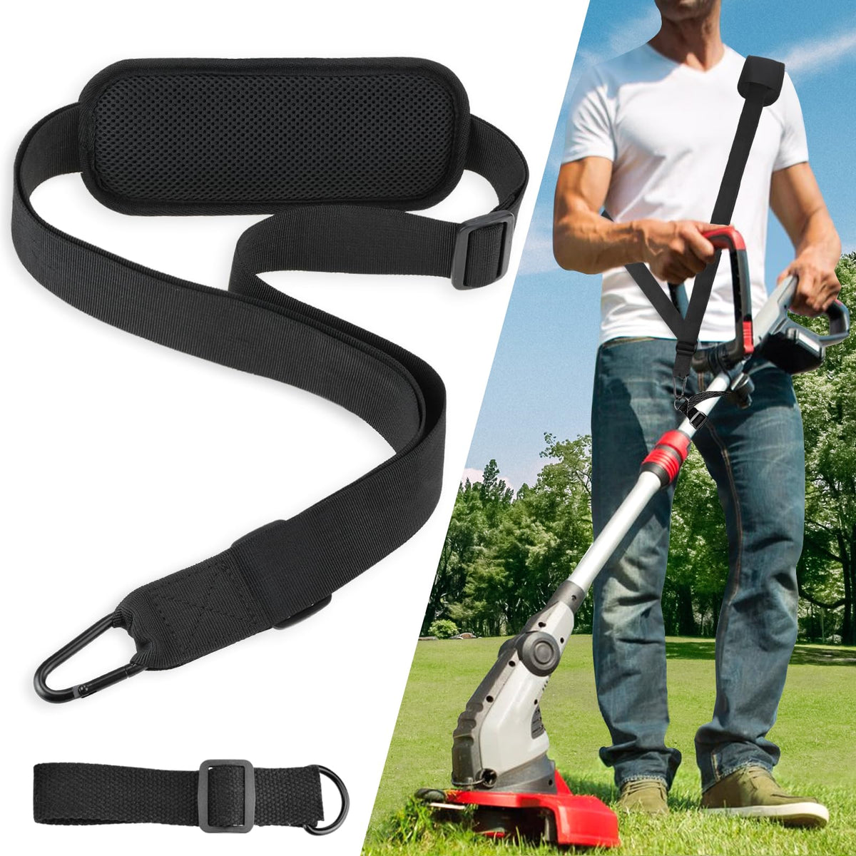 Tecreddy Weed Eater Shoulder Strap front view with adjustable clip