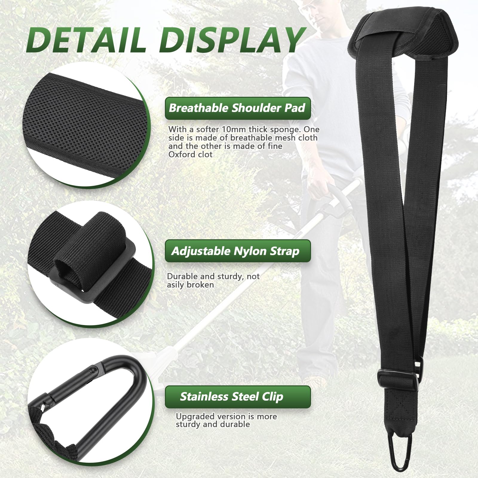 Tecreddy Weed Eater Shoulder Strap side view showing shoulder pad