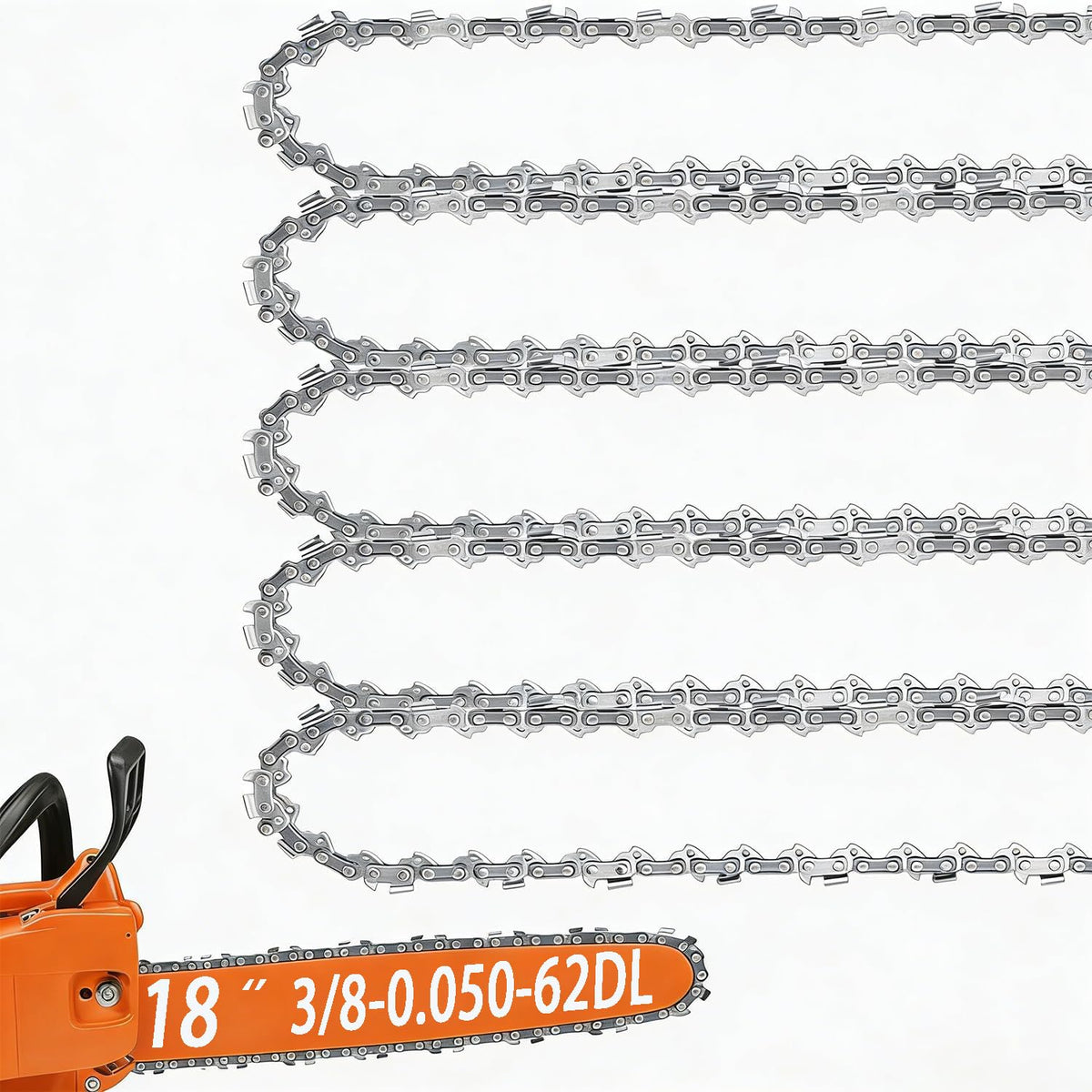 TEEANEES 5-Pack 18-inch Chainsaw Chains front view