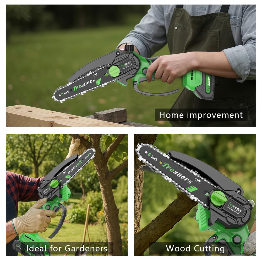 TEEANEES Mini Chainsaw green model side view