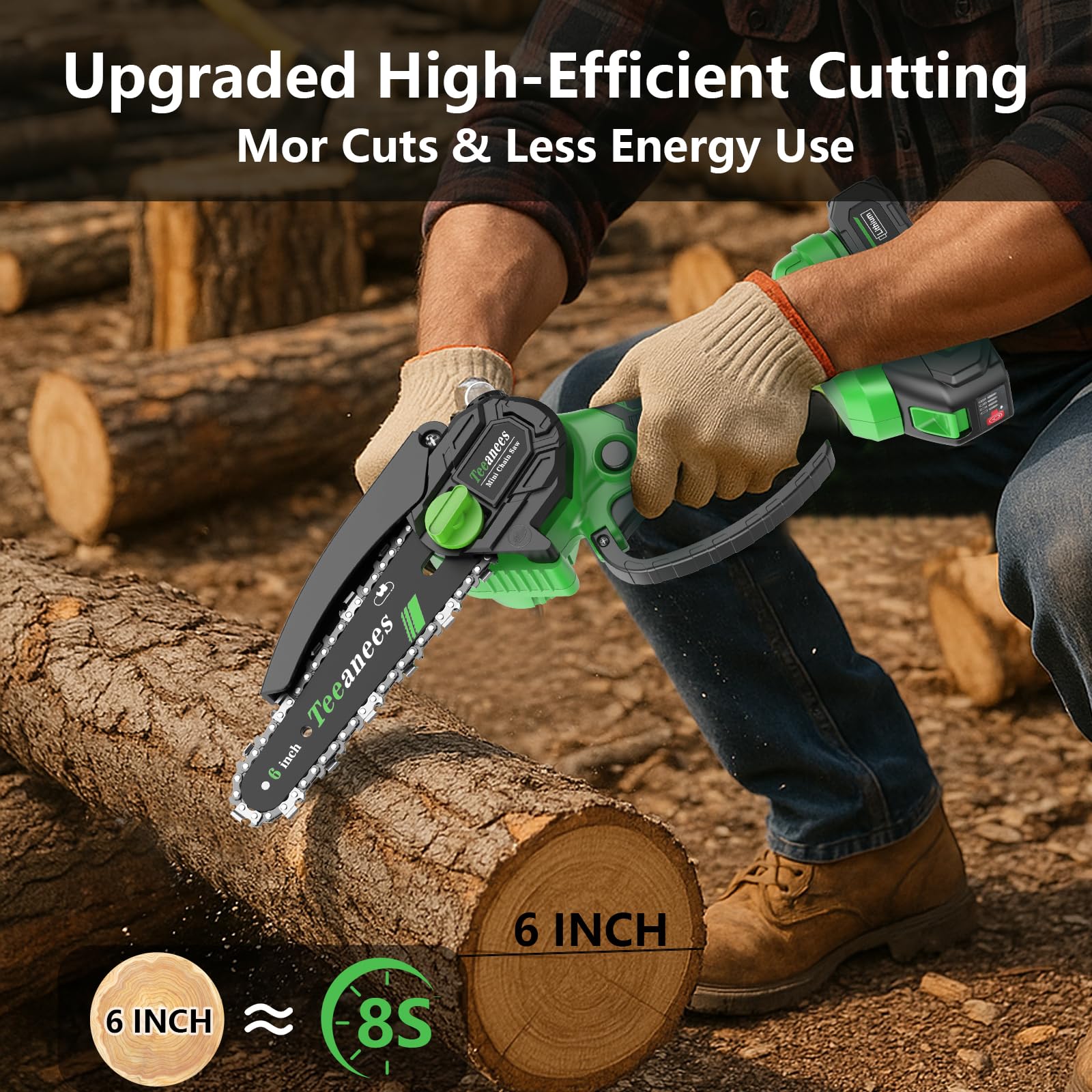 TEEANEES Mini Chainsaw showing LED power display