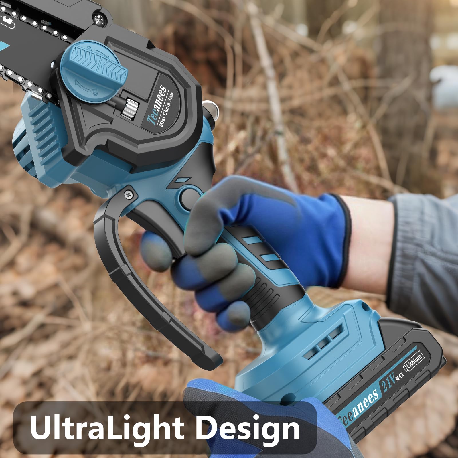 TEEANEES Mini Chainsaw with safety gloves and goggles included