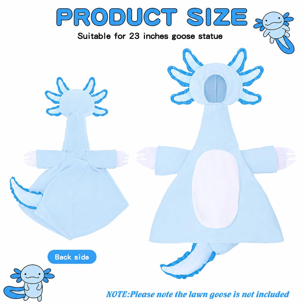 Teeanzo Axolotl goose outfit displayed on a lawn goose