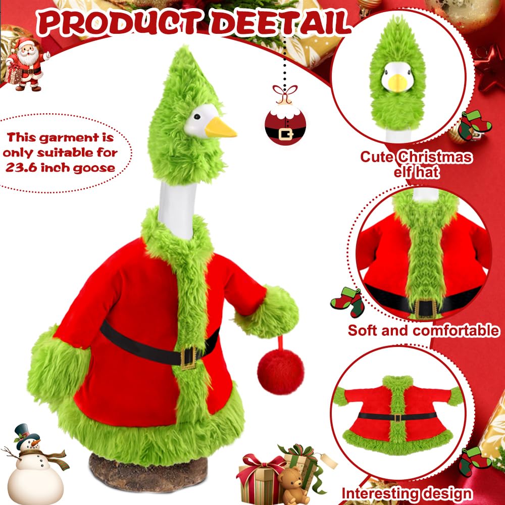 Teeanzo Christmas Goose Outfit displayed on a 23 inch goose statue