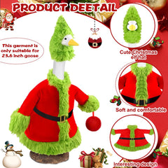 Teeanzo Christmas Goose Outfit displayed on a 23 inch goose statue