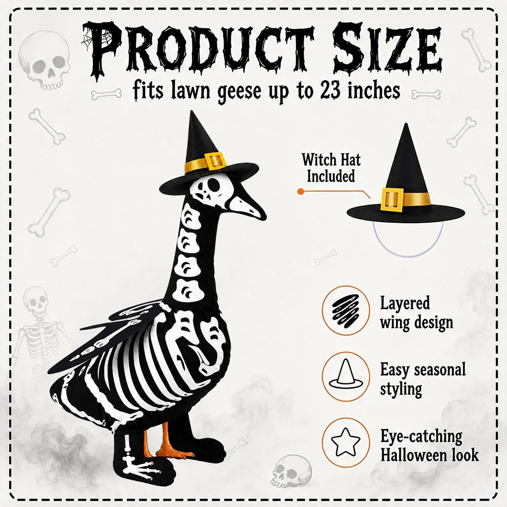 Teeanzo Halloween Skeleton Goose Outfit side view with glowing effect