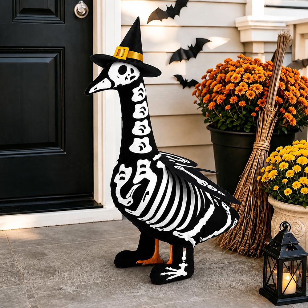 Teeanzo Skeleton Goose Outfit during the day showcasing white design
