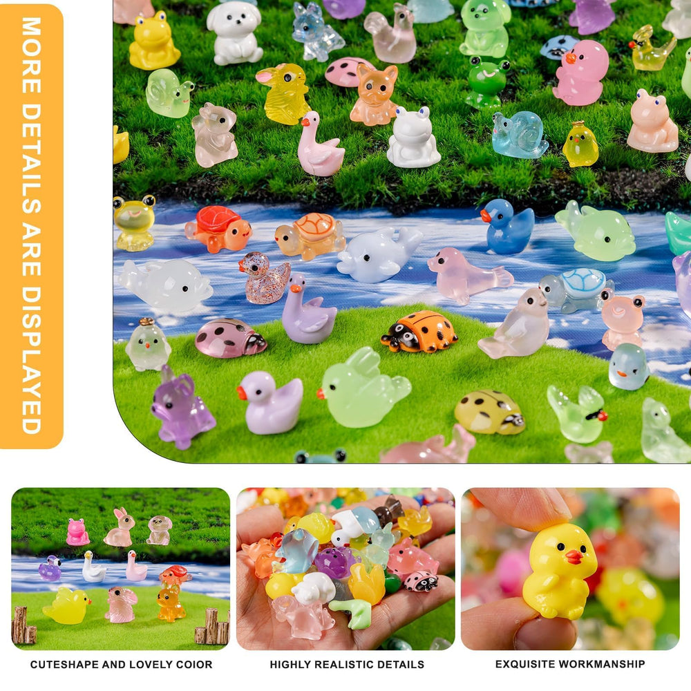 Teenzee mini resin animal figurines glowing in the dark