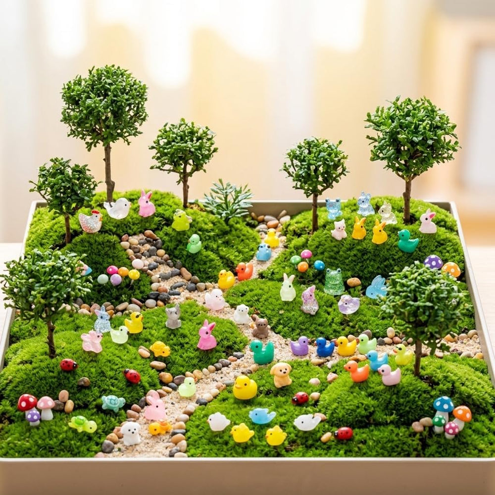 Teenzee resin animal figurines used in a fairy garden
