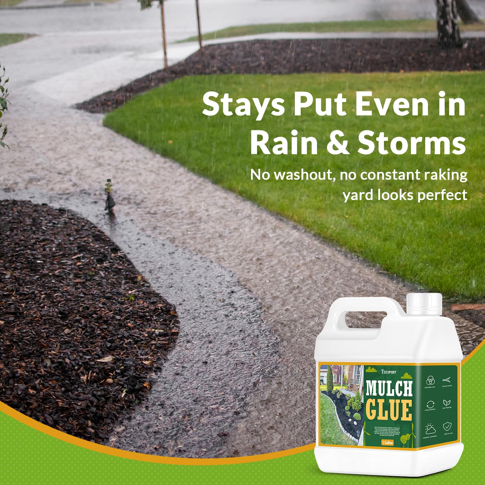 Teexpert Mulch Glue in use on a landscaped patio