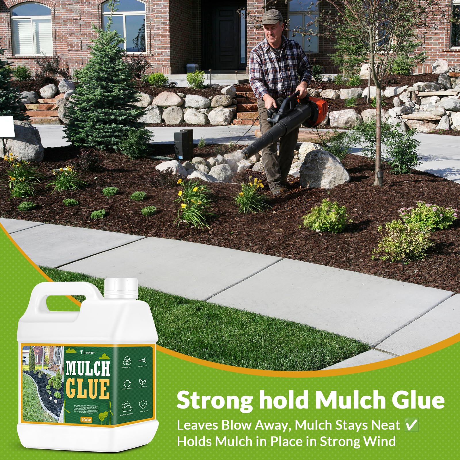 Teexpert Mulch Glue showing application on bark mulch