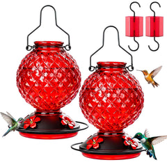 Tegarbed 25 OZ Glass Hummingbird Feeder front view with red colour