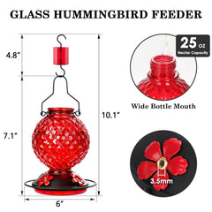 Tegarbed 25 OZ Glass Hummingbird Feeder side view showcasing feeding ports