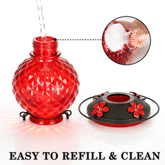 Tegarbed 25 OZ Glass Hummingbird Feeder with ant moat and hook