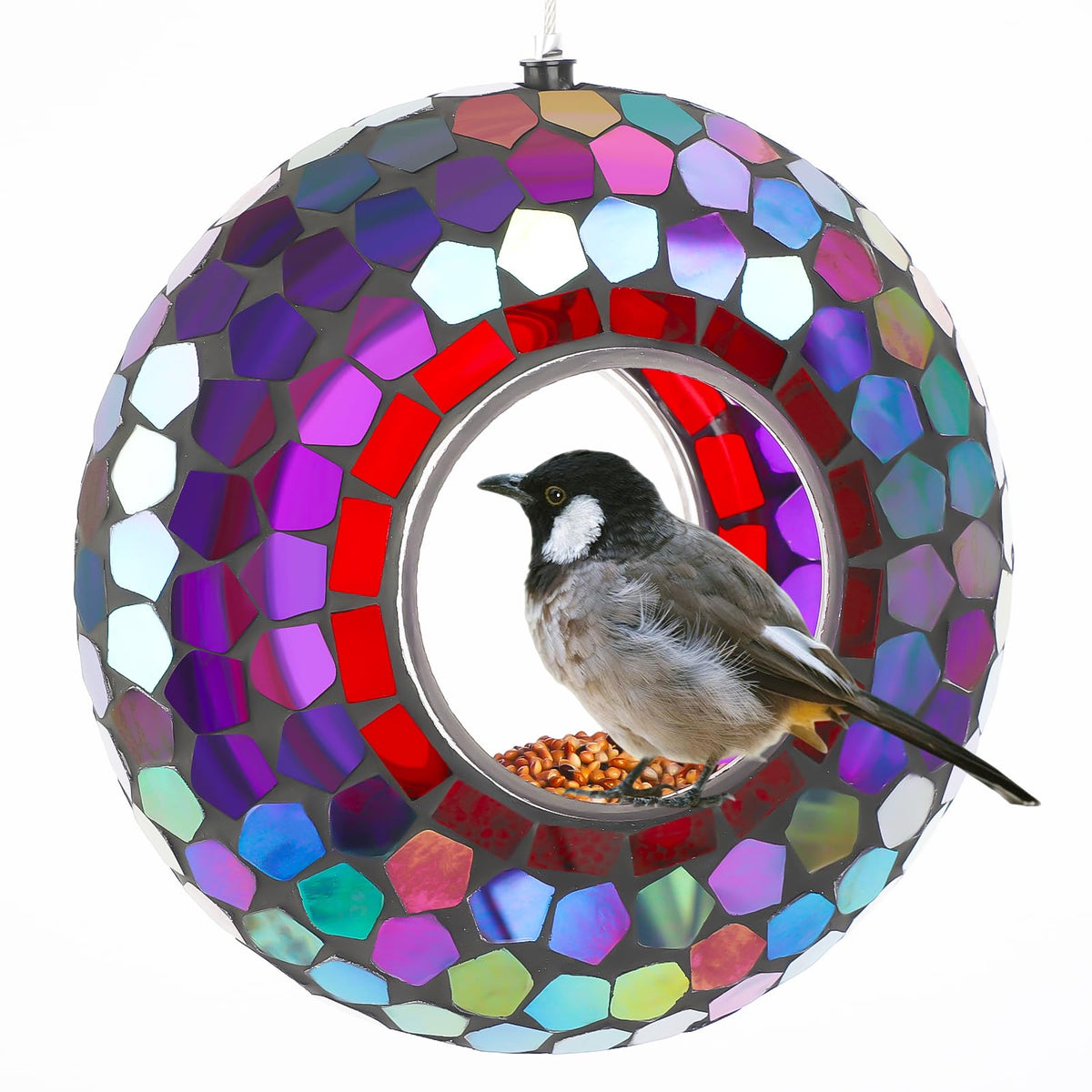Tegarbed 6 Inch Mosaic Glass Fly Through Bird Feeder in Aurora Purple