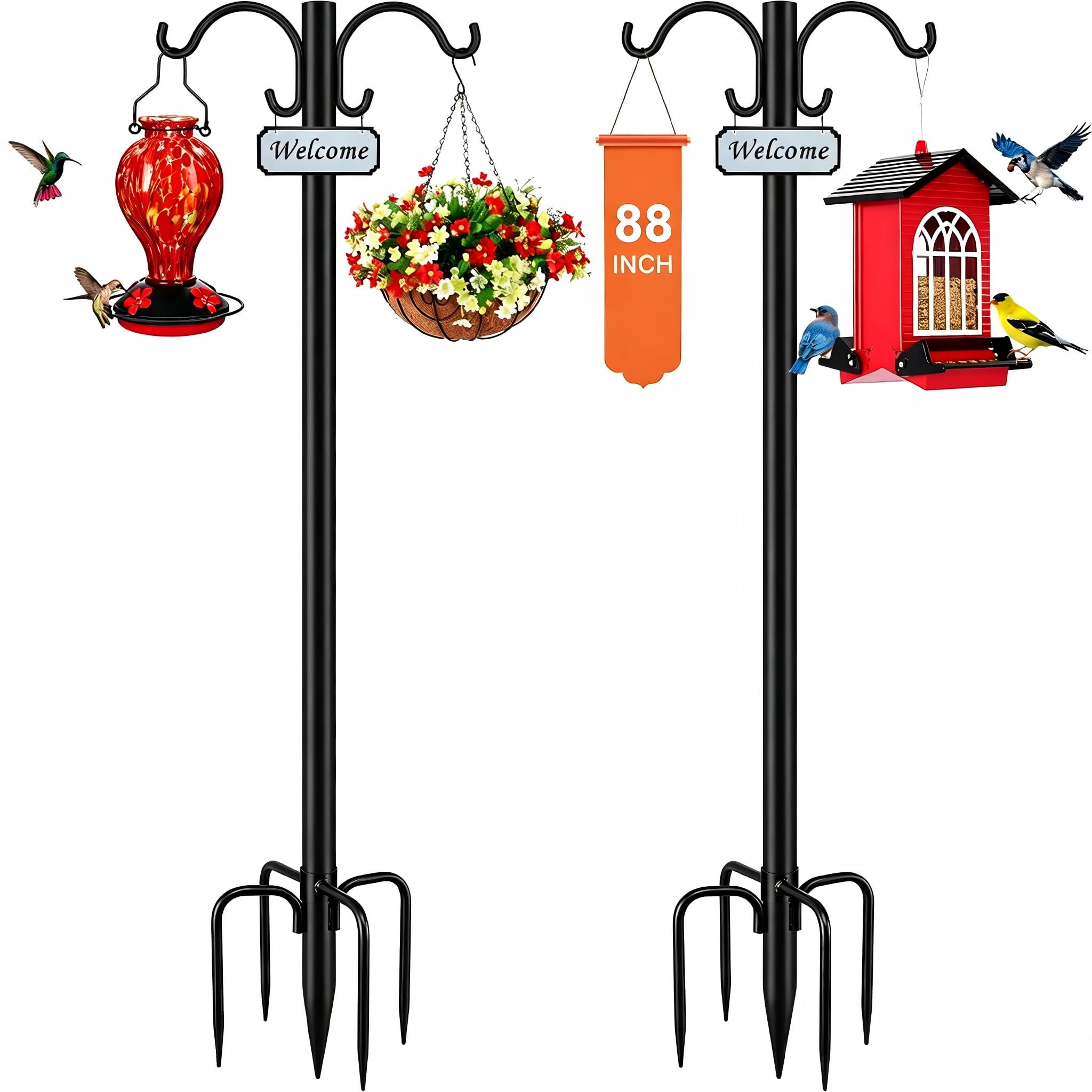 Tegarbed 88-inch Double Shepherd Hook front view with black finish