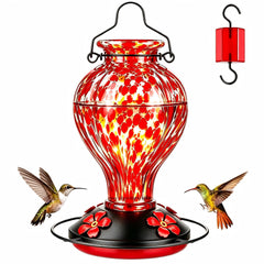 Tegarbed Hand Blown Glass Hummingbird Feeder front view with red polka dots