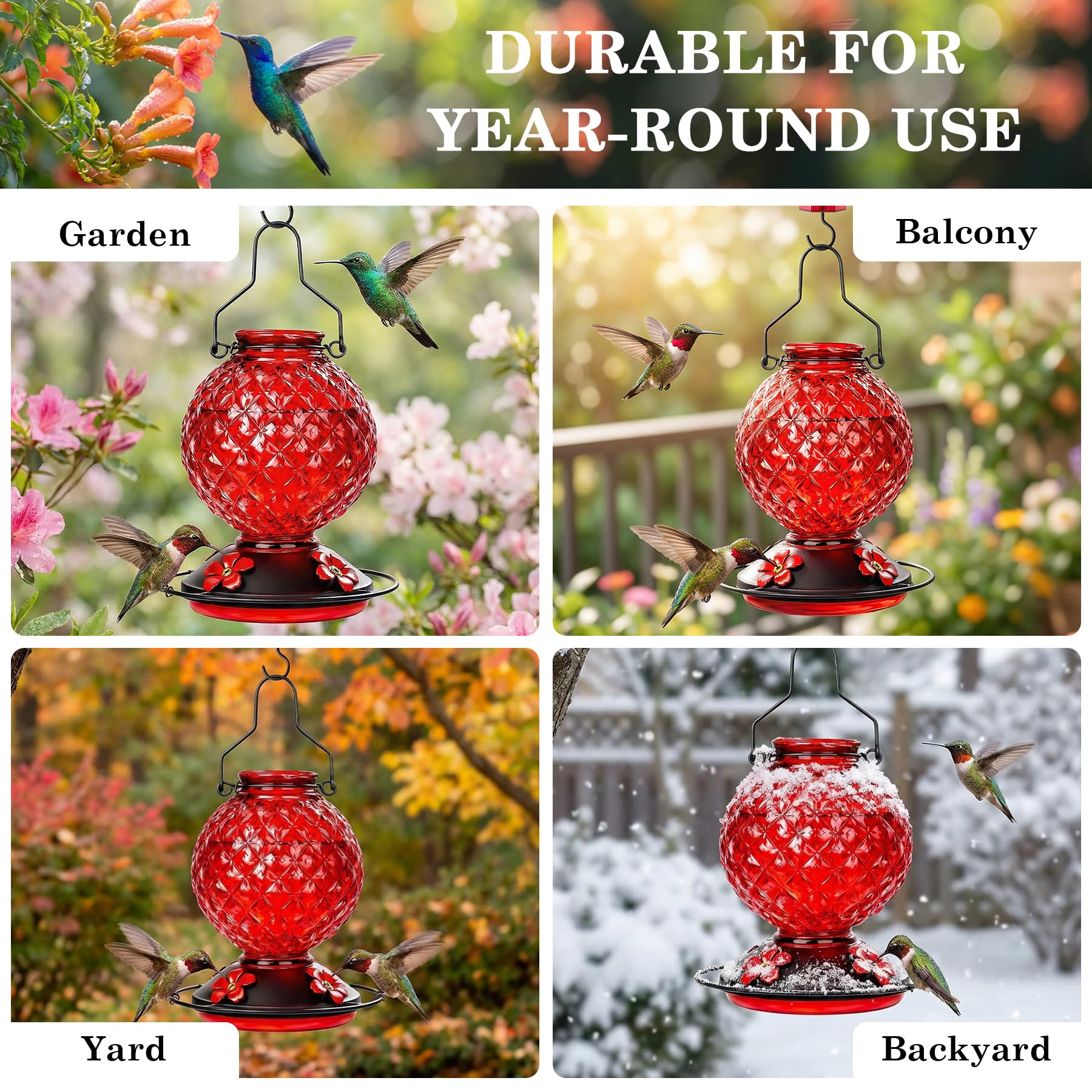 Tegarbed Hummingbird Feeder with multiple hummingbirds feeding