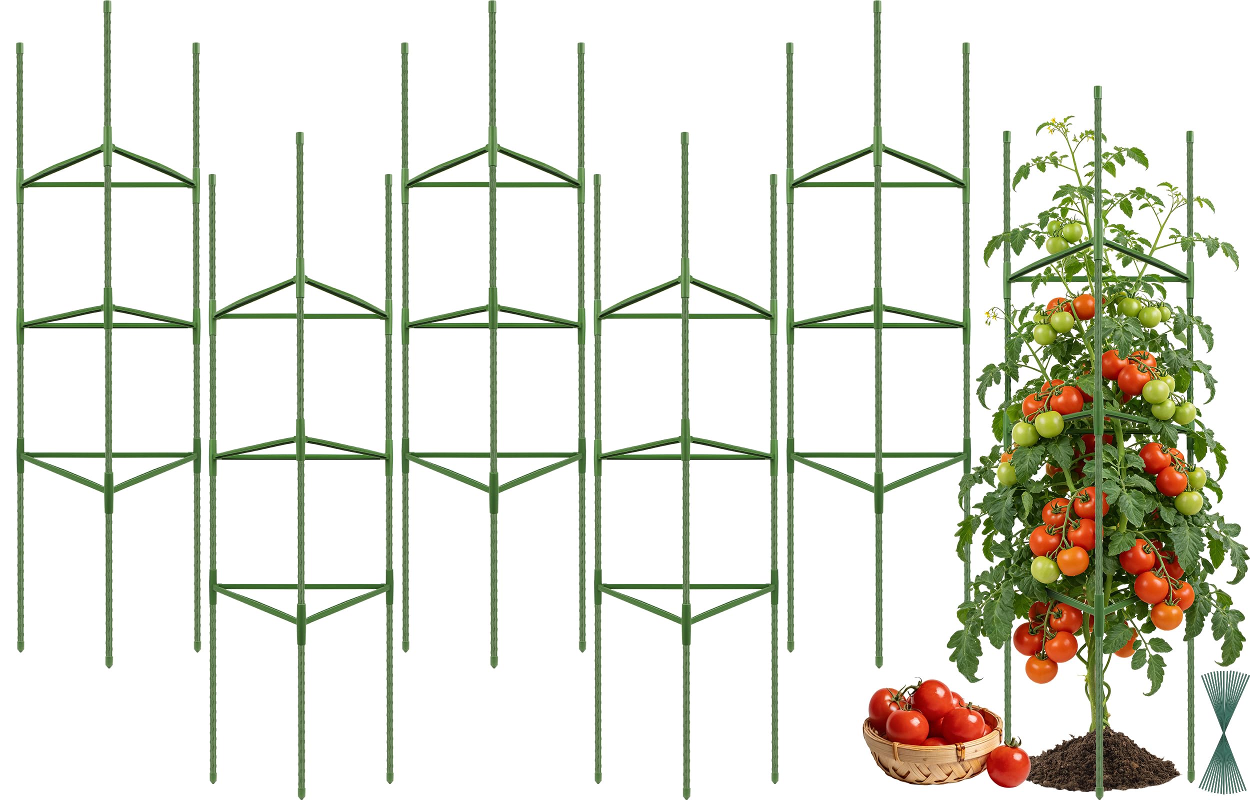 Tegarbed tomato cage set in a patio garden