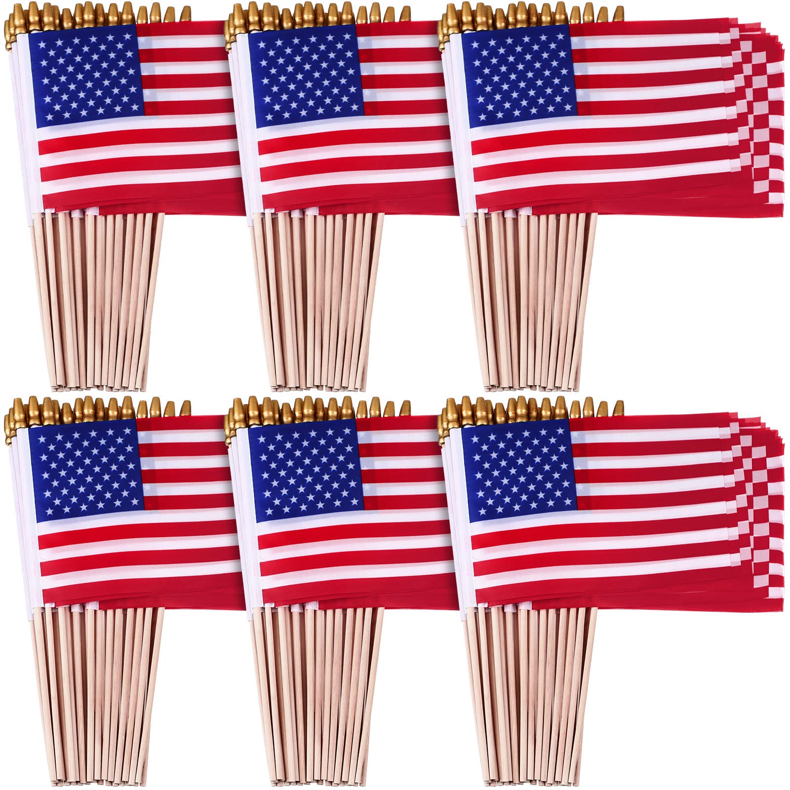 Tegeme 100 pack mini American flags on sticks, front view