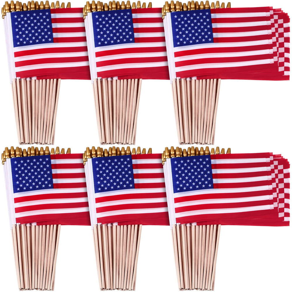 Tegeme 100 pack mini American flags on sticks, front view