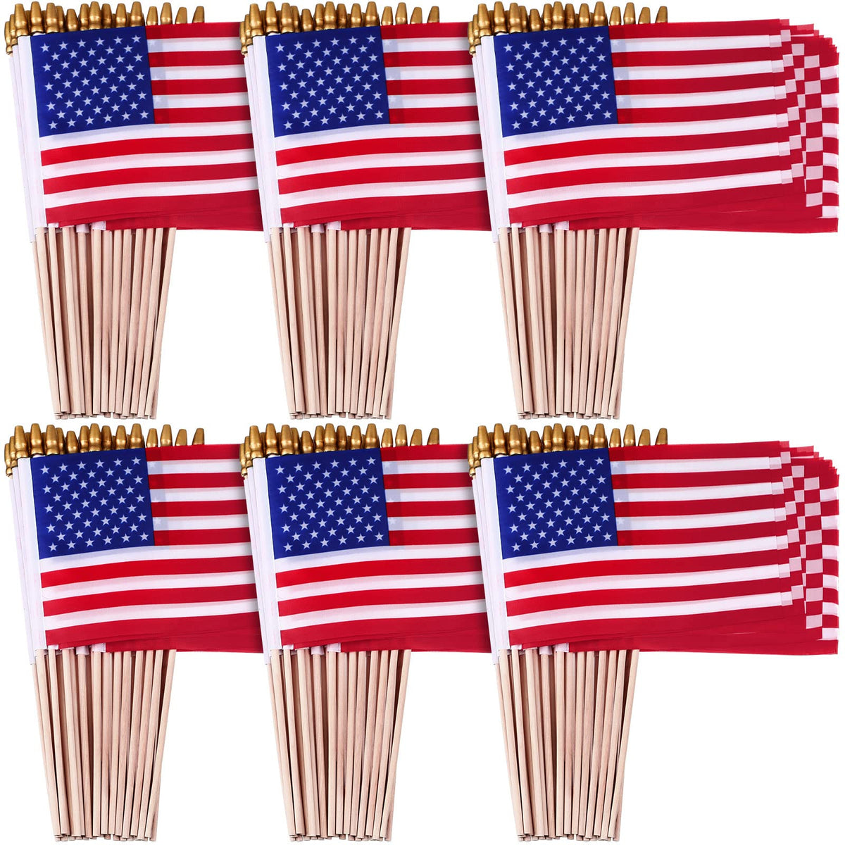 Tegeme 100 pack mini American flags on sticks, front view