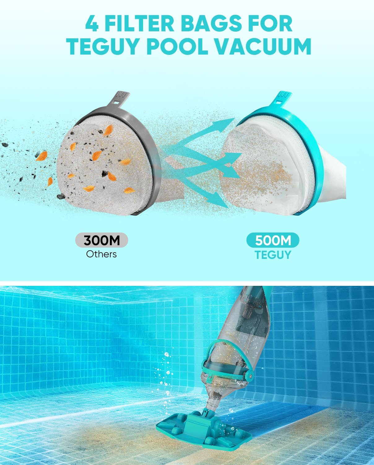 Teguy Cordless Pool Vacuum with telescopic pole extended