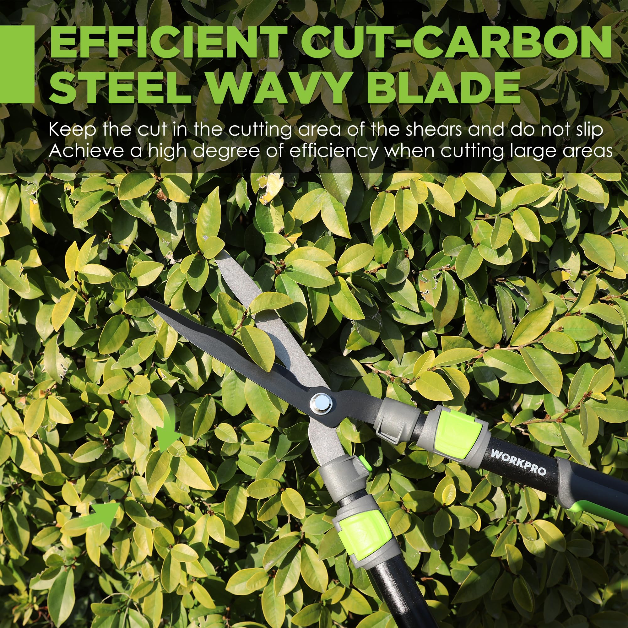 Telescopic handles of WORKPRO Hedge Shear extended to 33 inches