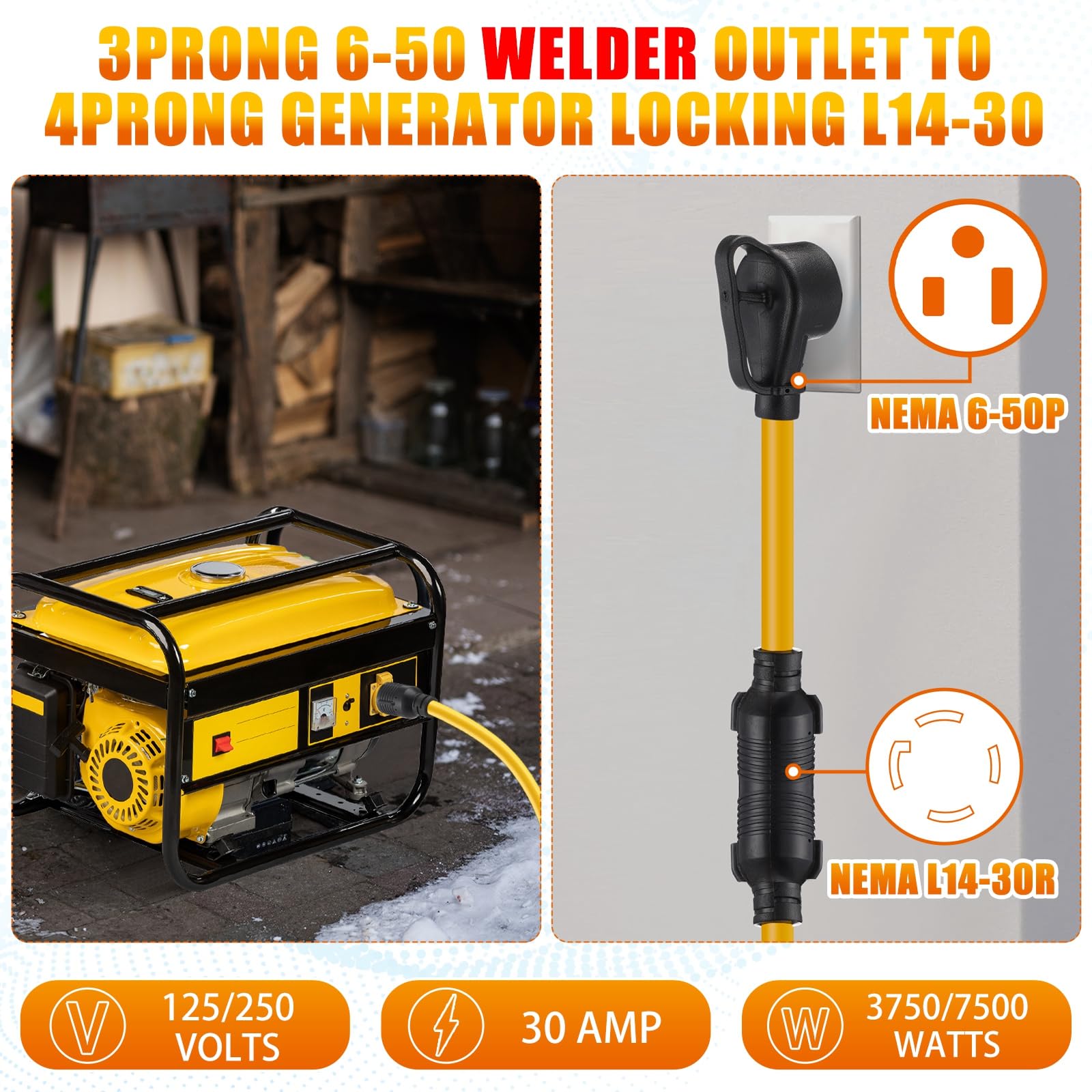 Tellegloww adapter cord with black plug prongs and yellow power cord