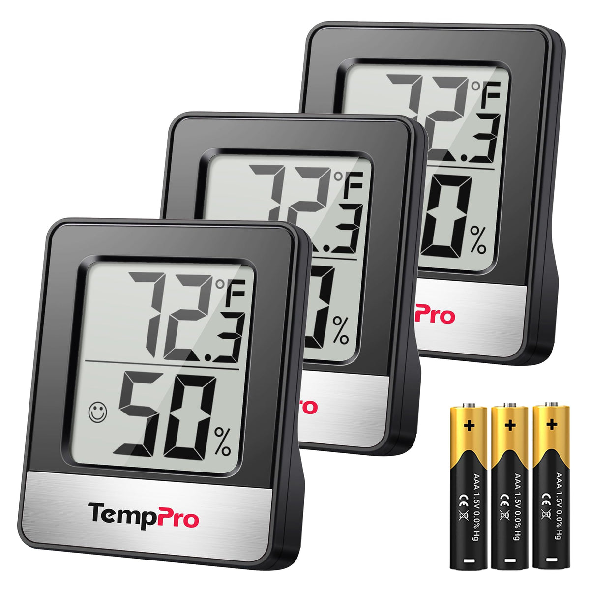 TempPro Digital Hygrometer front view displaying large digits
