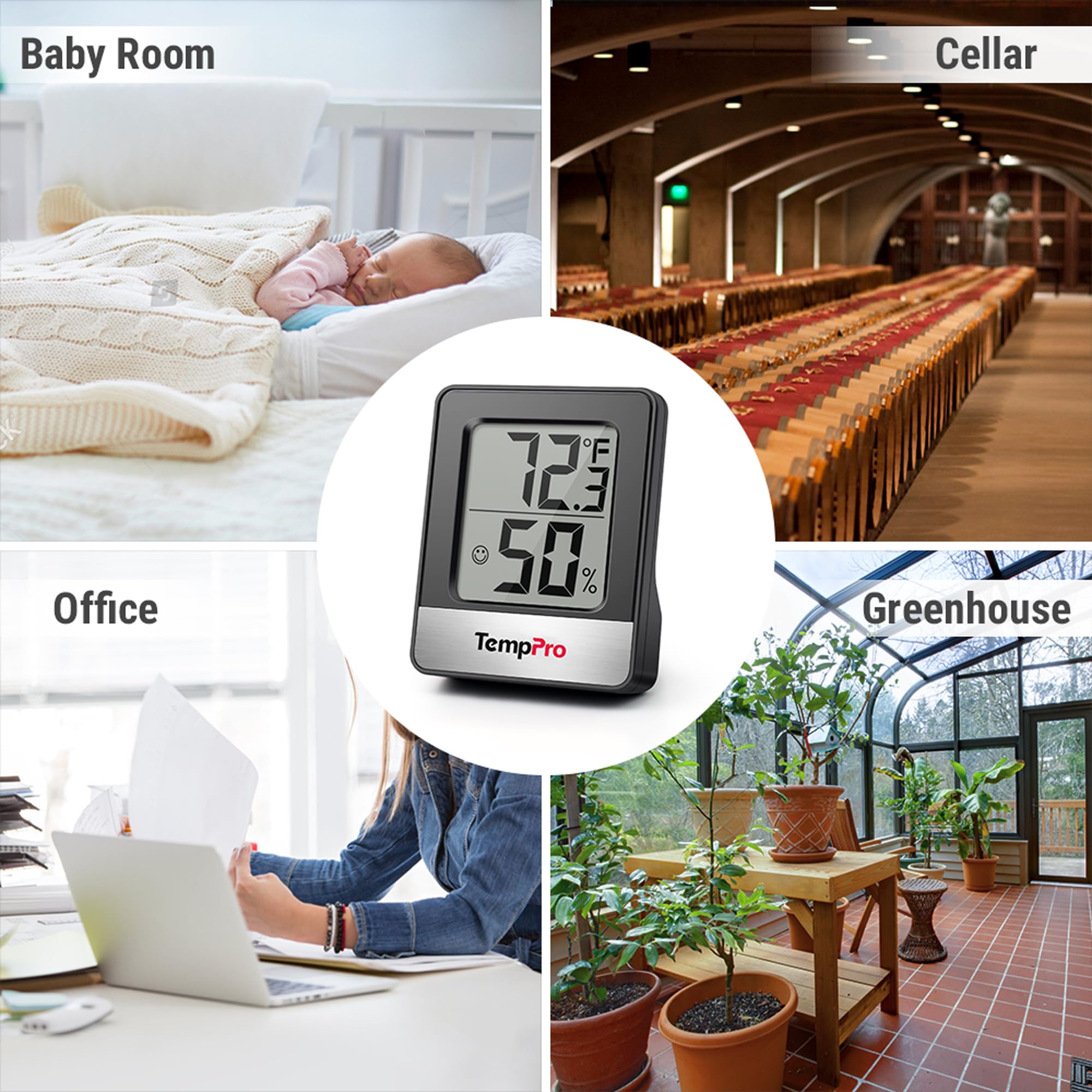 TempPro Digital Hygrometer hanging mount on wall