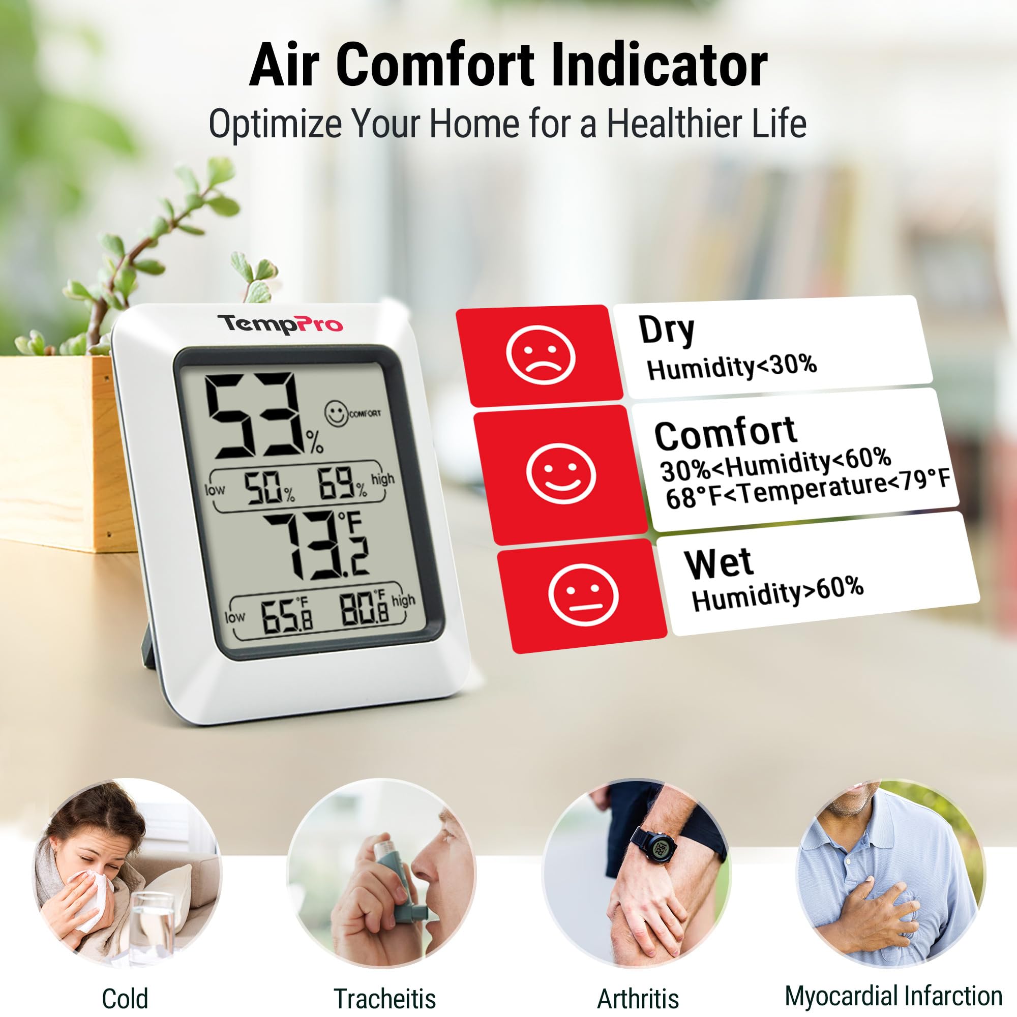 TempPro hygrometer displaying temperature and humidity readings