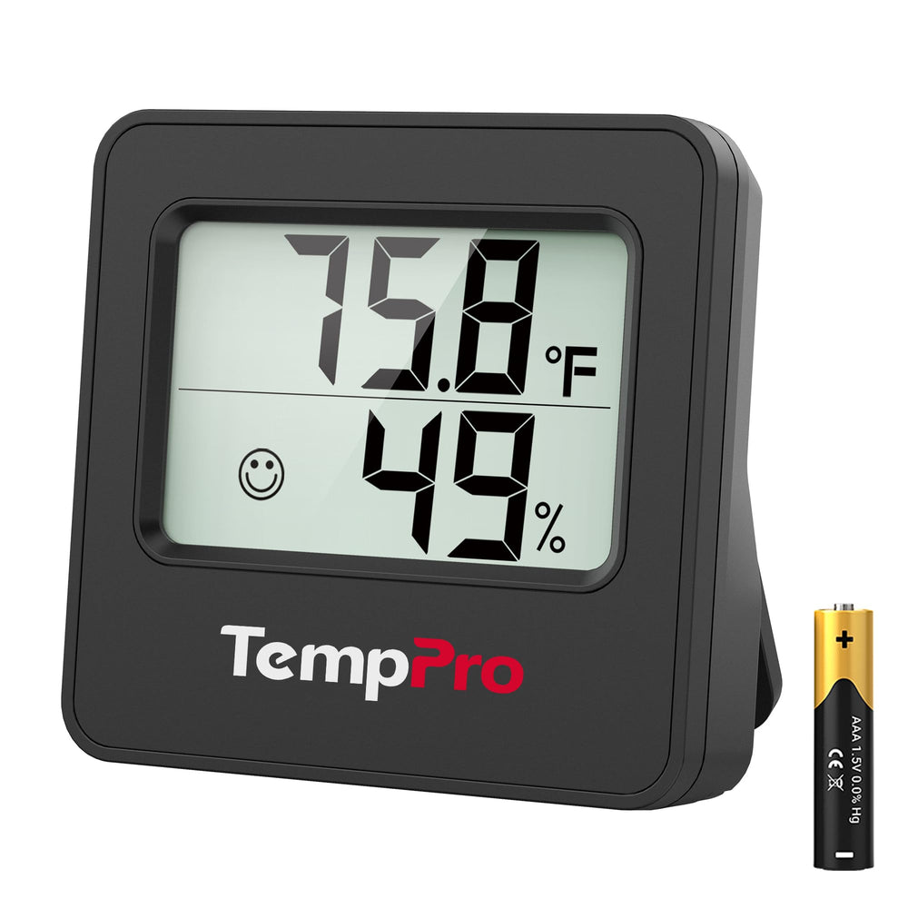TempPro Hygrometer Indoor Thermometer front view in black