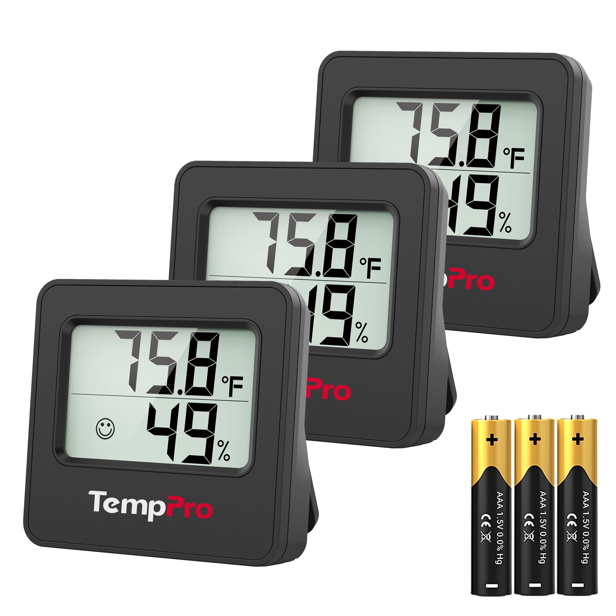 TempPro Indoor Thermometer Hygrometer front view, black