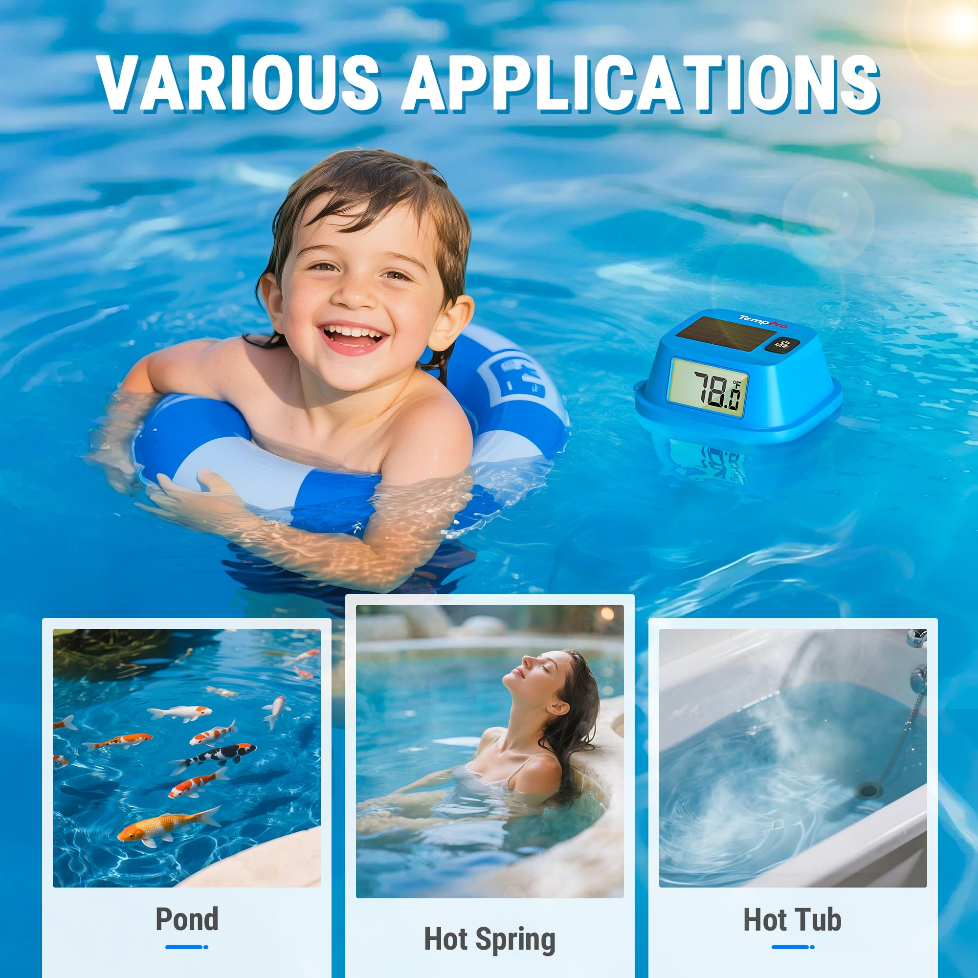 TempPro Pool Thermometer with water background