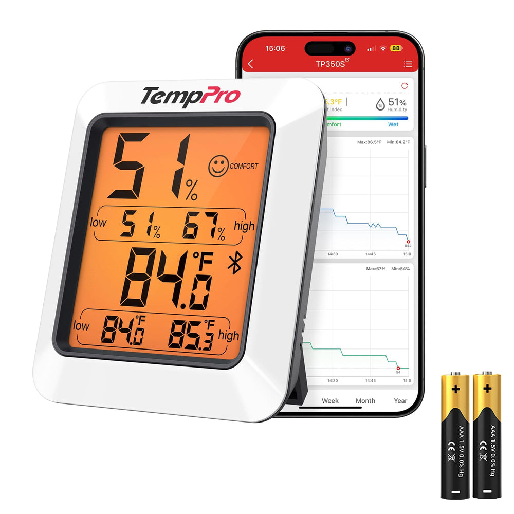 TempPro TempAir Bluetooth Hygrometer front view with backlit display