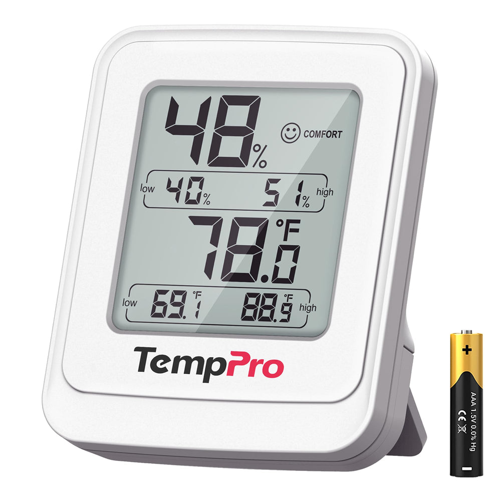 TempPro TempAir Digital Hygrometer front view with clear display