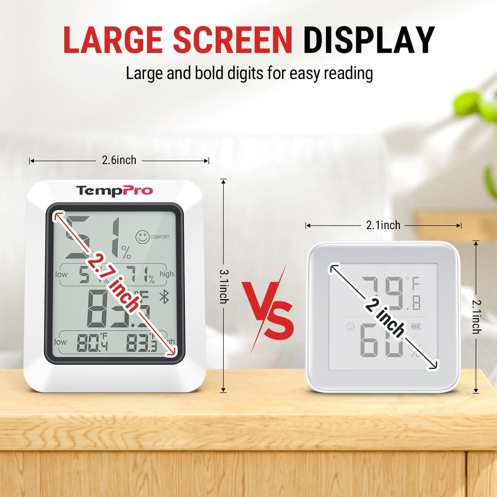 TempPro TempAir Hygrometer with smartphone app displaying data
