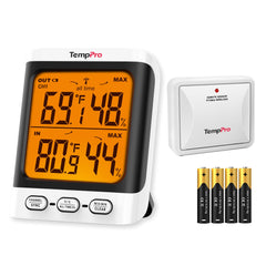 TempPro TempAir Wireless Thermometer front view with large backlit display