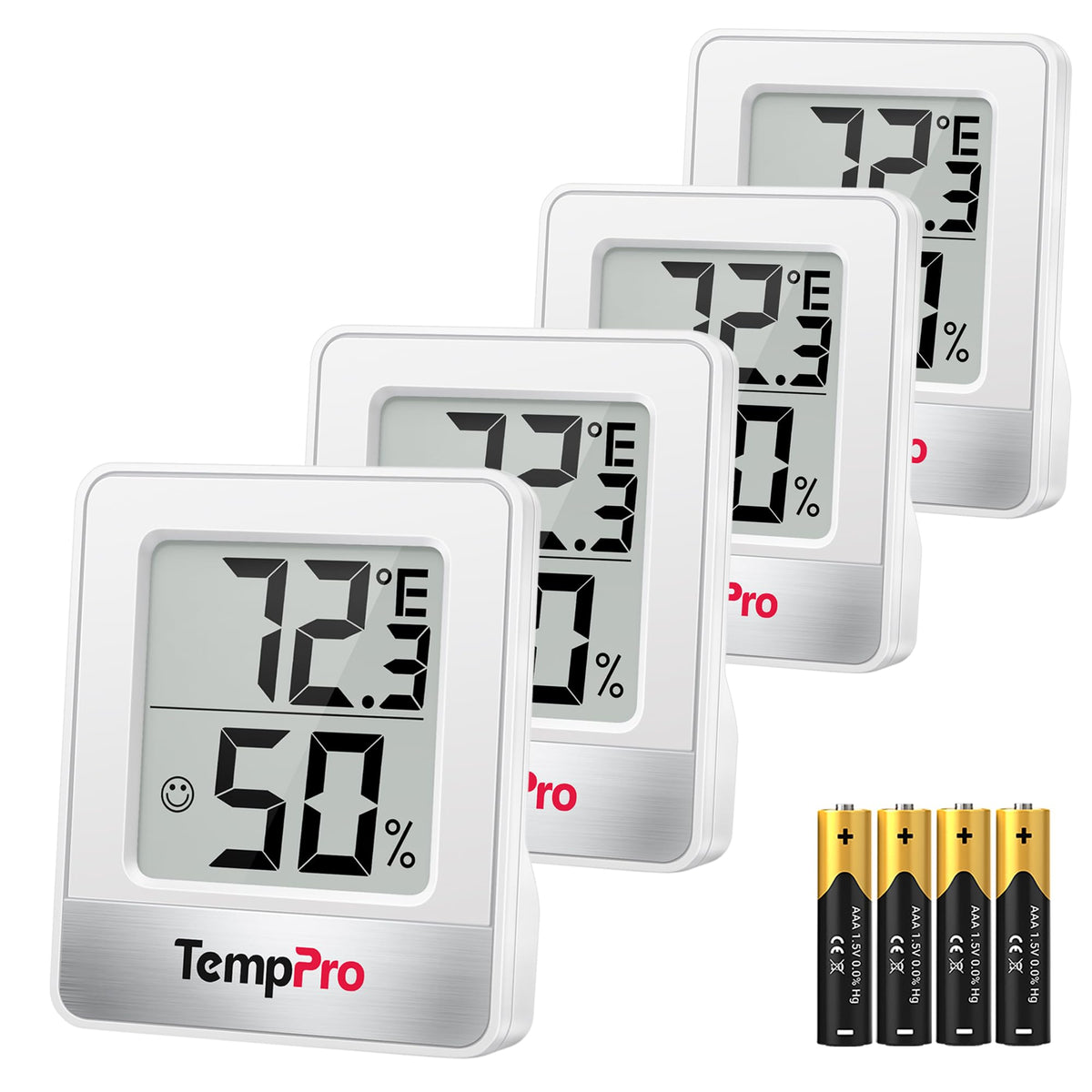TempPro TP49 Digital Hygrometer Indoor Thermometer front view, white