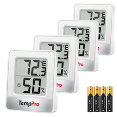 TempPro TP49 Digital Hygrometer Indoor Thermometer front view, white