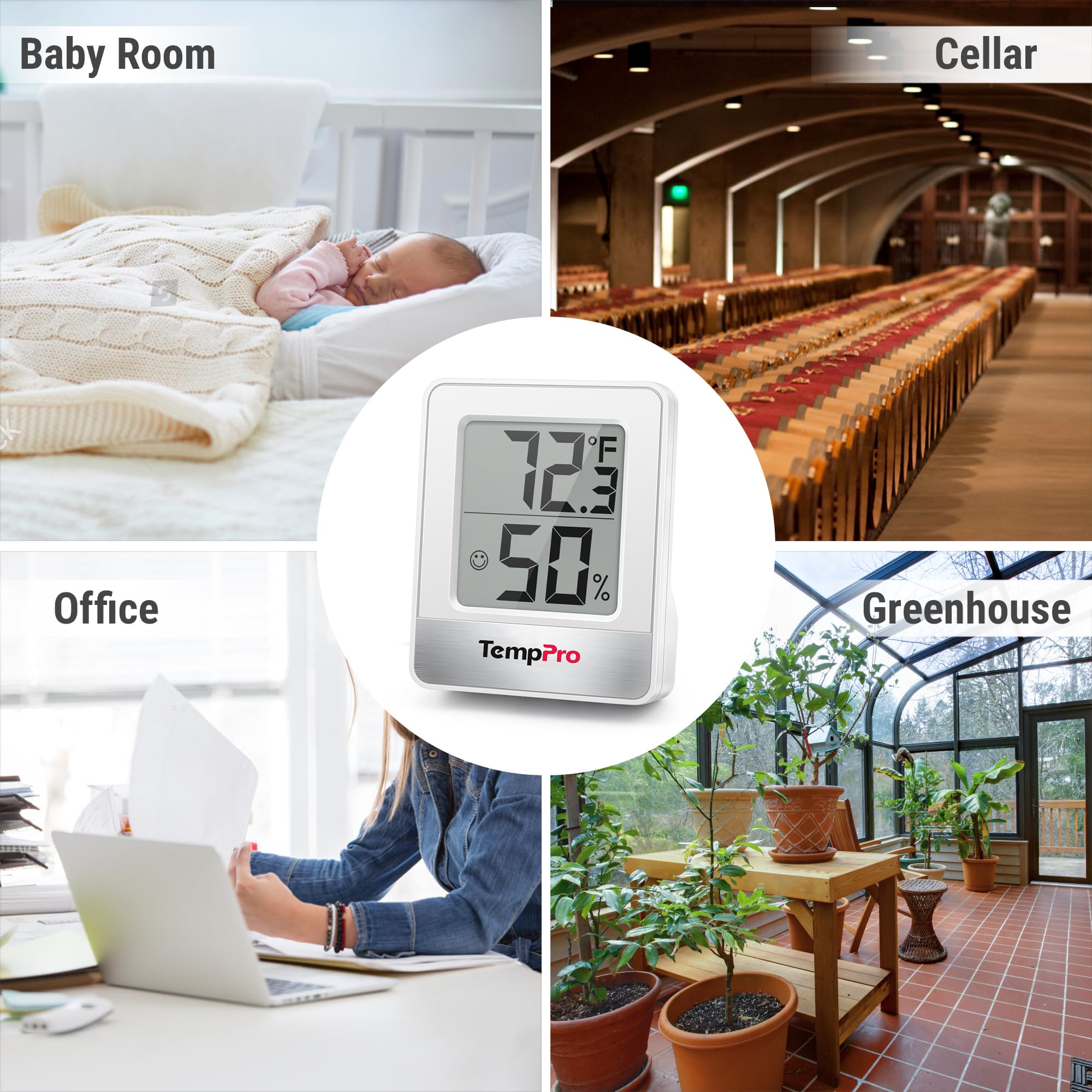 TempPro TP49 digital hygrometer placed in a kitchen setting