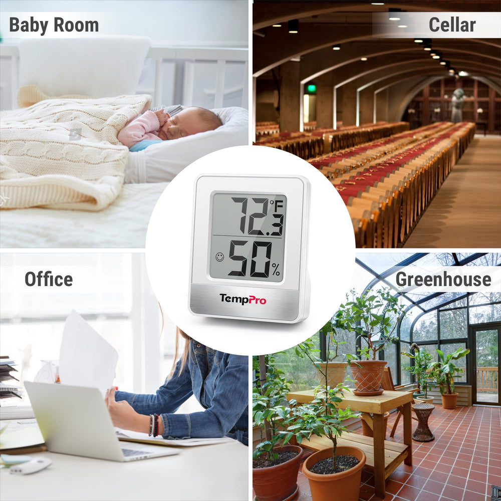 TempPro TP49 digital hygrometer placed in a kitchen setting
