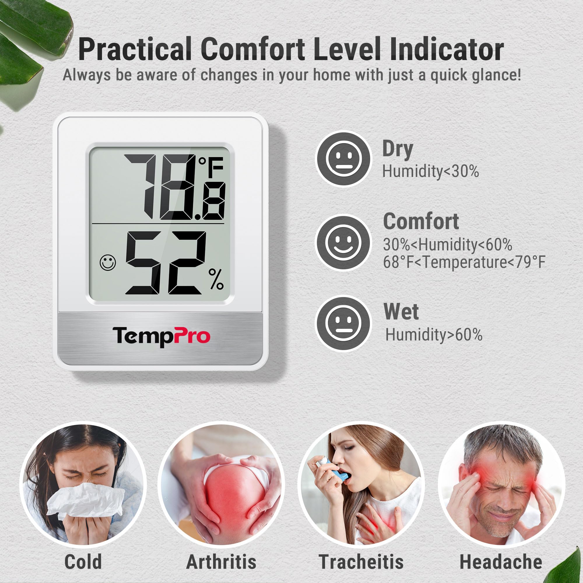 TempPro TP49 Digital Hygrometer with tabletop stand visible