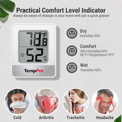 TempPro TP49 hygrometer mounted on wall in a living room