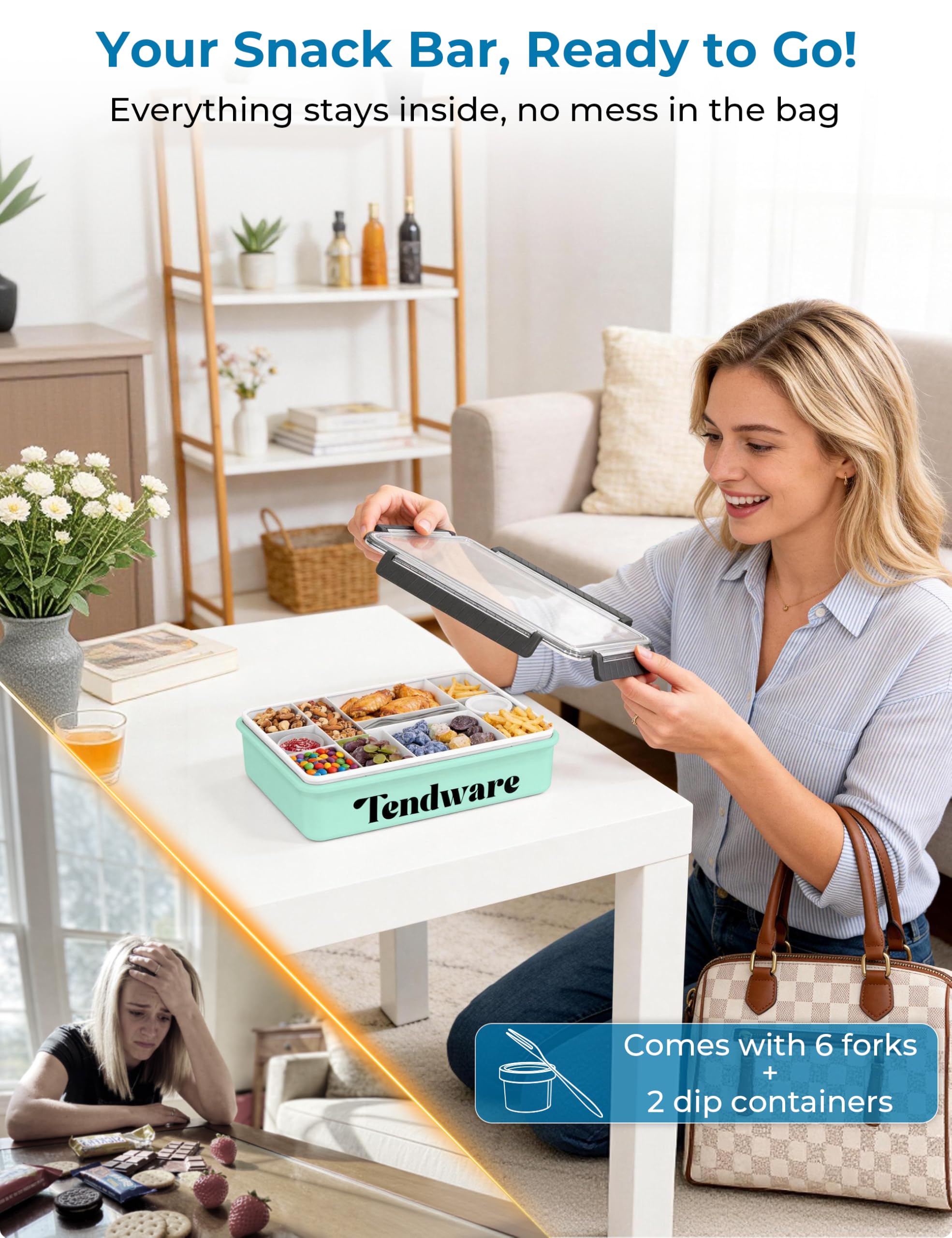 TENDWARE LIFE Snackle Box with dip containers and forks included
