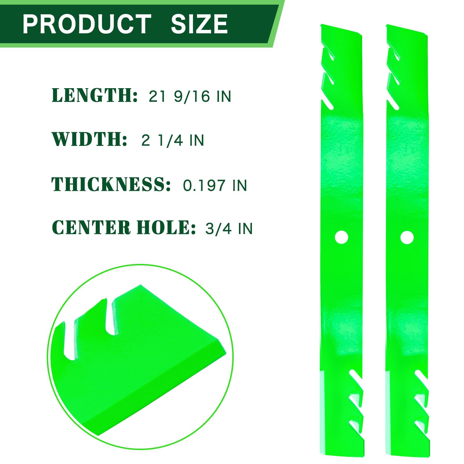 TENGMUJX mower blades 21-5/8 inch length side view